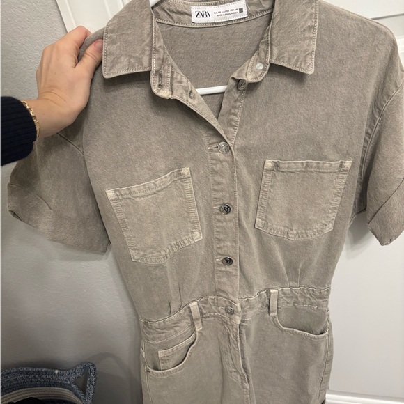 Zara Olive Green Denim Romper - Picture 2 of 2